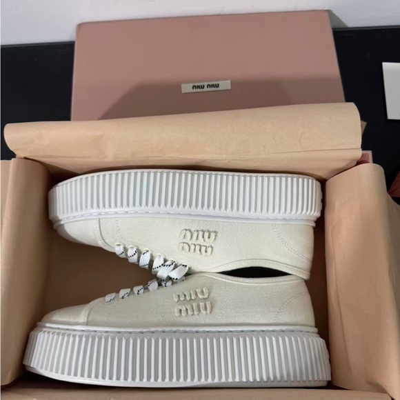 Miu Miu Shoes - Miu Miu Canvas Platform Sneakers - White